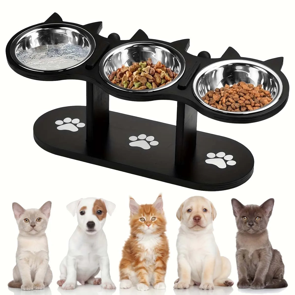 Elevated Cat Bowl Set Stainless Steel Dishes Adjustable Height
