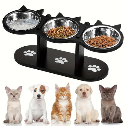 Elevated Cat Bowl Set Stainless Steel Dishes Adjustable Height