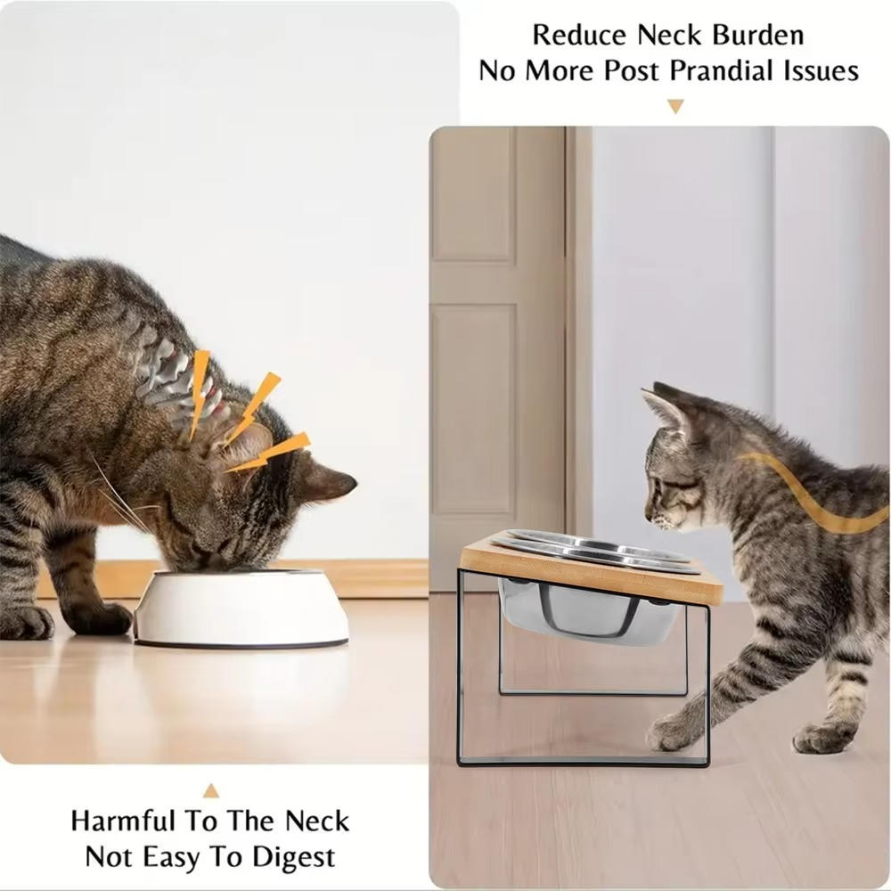 Adjustable Cat Food Bowl Stand Pet Feeding Dish