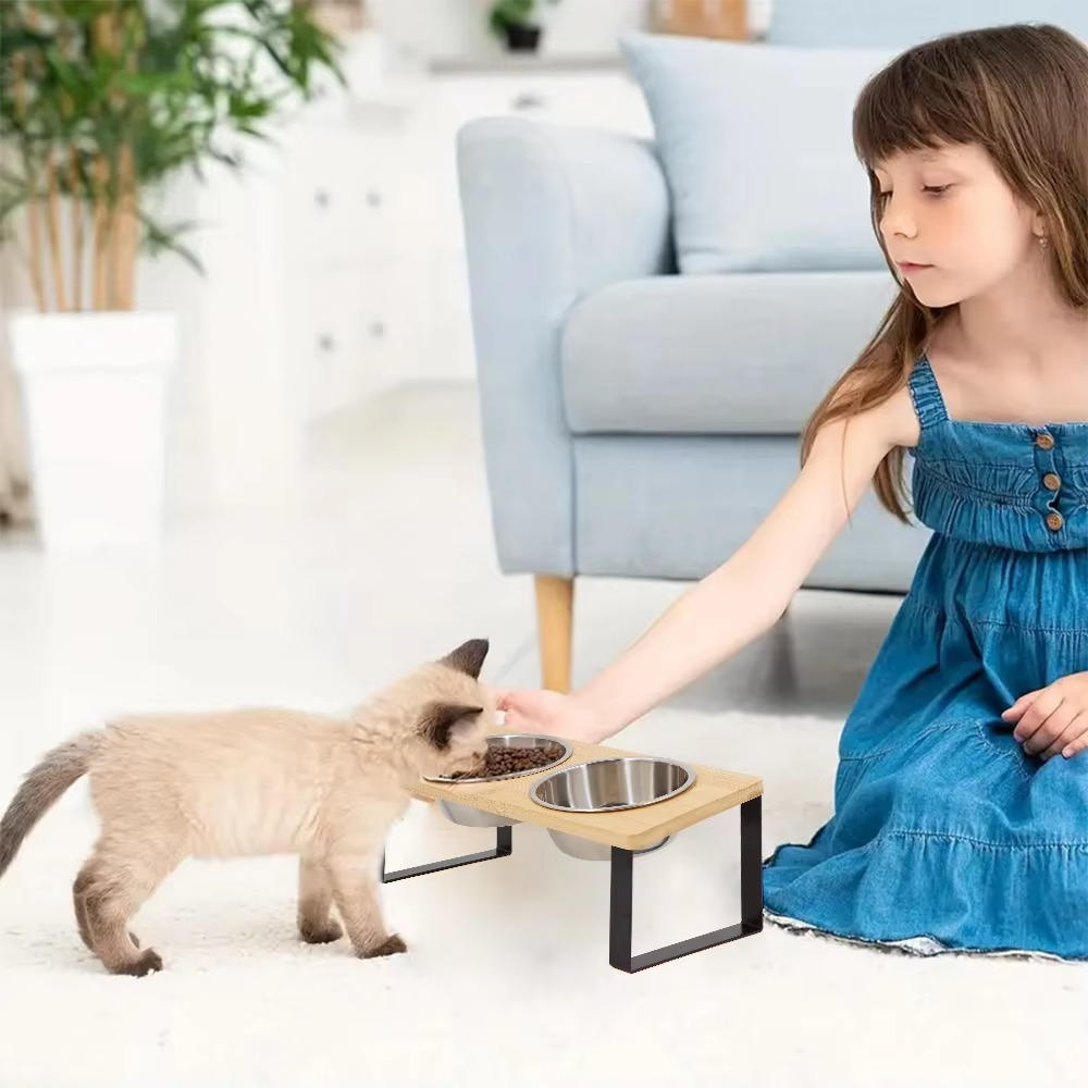 Adjustable Cat Food Bowl Stand Pet Feeding Dish