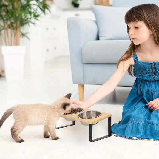 Adjustable Cat Food Bowl Stand Pet Feeding Dish