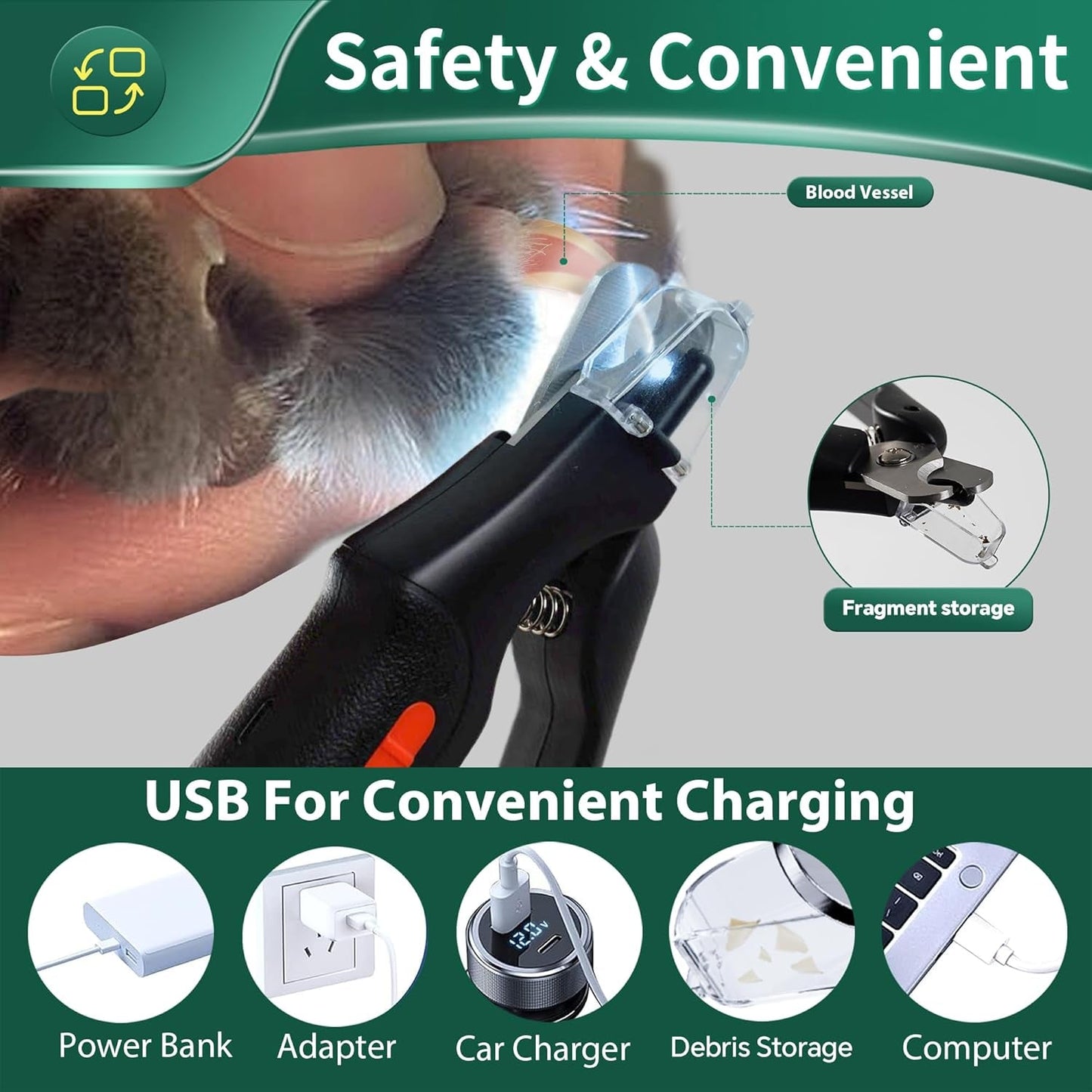 Cat Dog Nail Clippers Trimmers USB Rechargeable LED Light