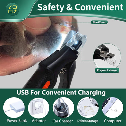 Cat Dog Nail Clippers Trimmers USB Rechargeable LED Light