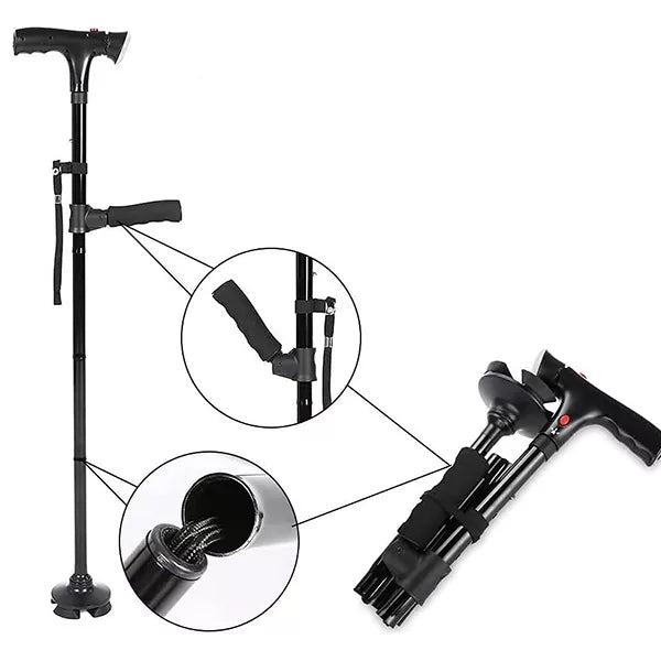 Folding Walking Stick with Light Attachment