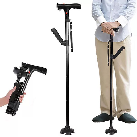 Folding Walking Stick with Light Attachment