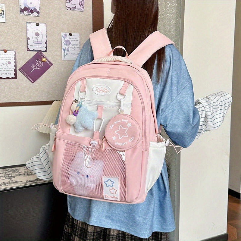 Girls Backpack with Bunny Charms and Adjustable Straps