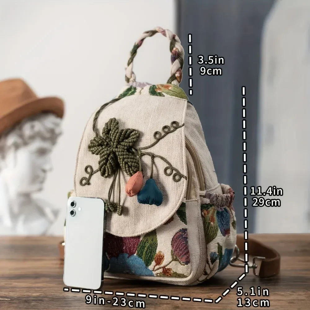 Woven Cotton Backpack Shoulder Bag Daypack
