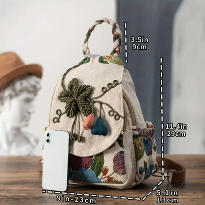 Woven Cotton Backpack Shoulder Bag Daypack