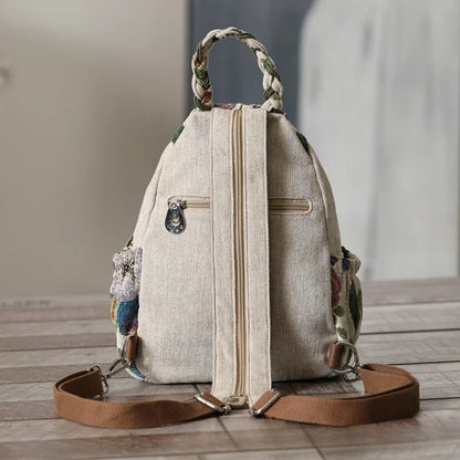 Woven Cotton Backpack Shoulder Bag Daypack