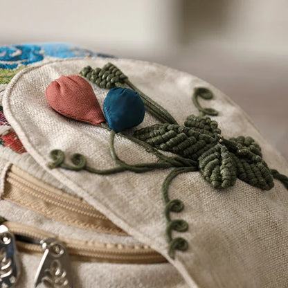 Woven Cotton Backpack Shoulder Bag Daypack