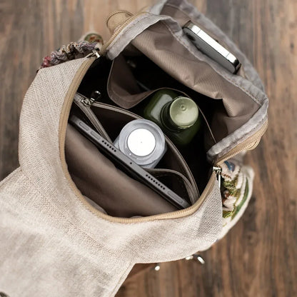 Woven Cotton Backpack Shoulder Bag Daypack