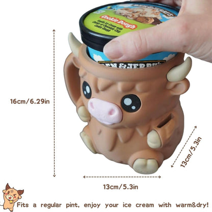 Highland Cow Ice Cream Pint Holder Cooler Container