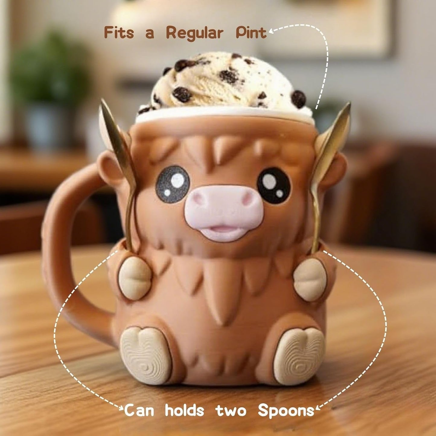 Highland Cow Ice Cream Pint Holder Cooler Container