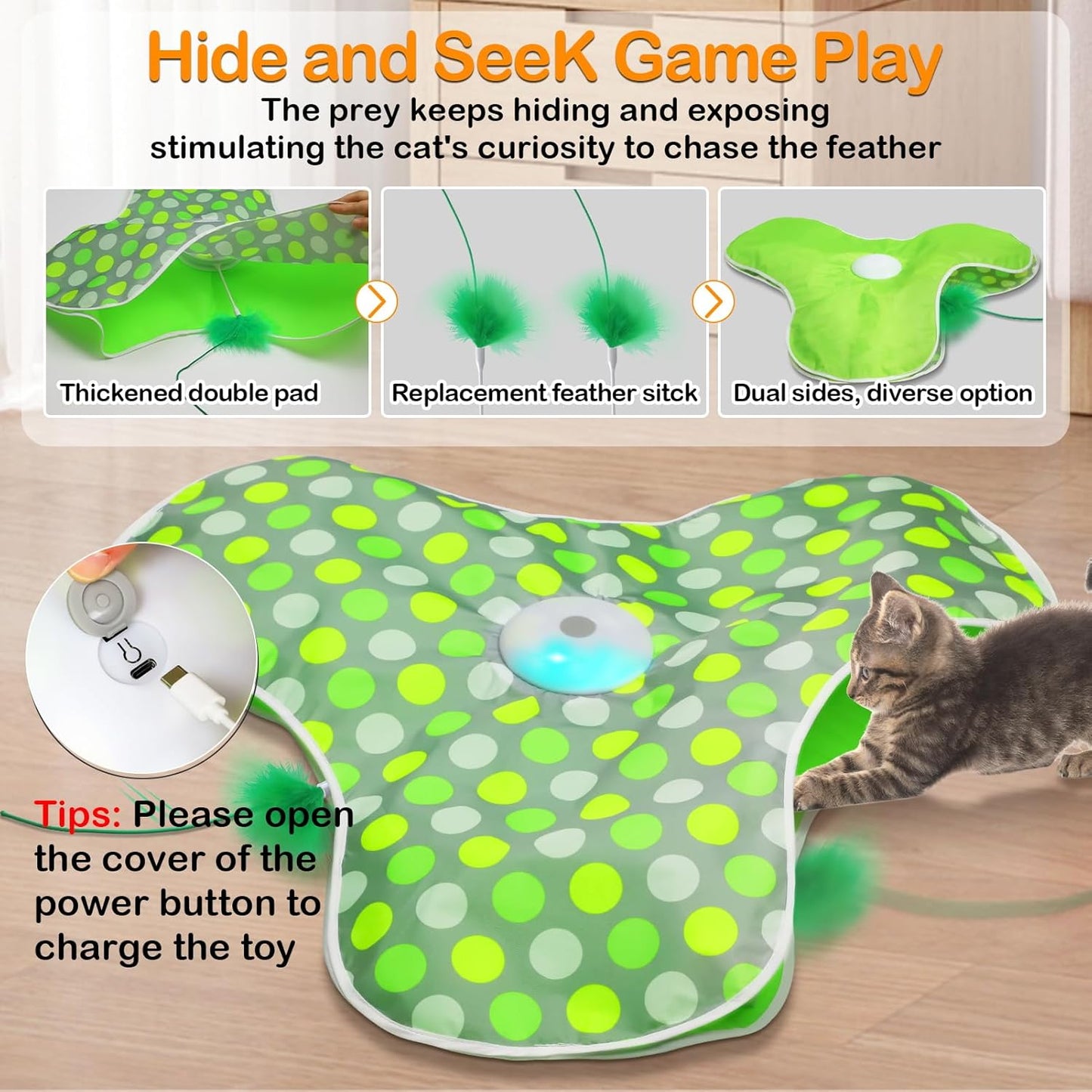 Interactive Cat Toy Rechargeable Moving Mouse with Feathers