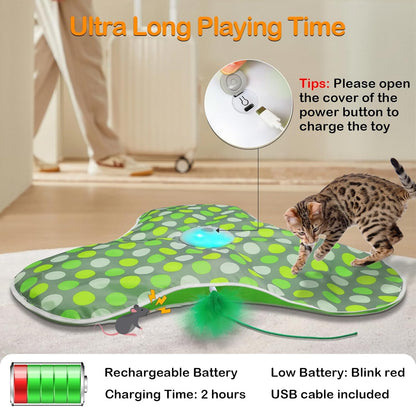 Interactive Cat Toy Rechargeable Moving Mouse with Feathers