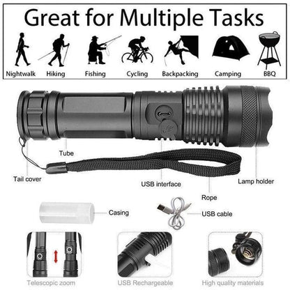 LED Rechargeable Flashlight Zoom Torch Aluminium Body
