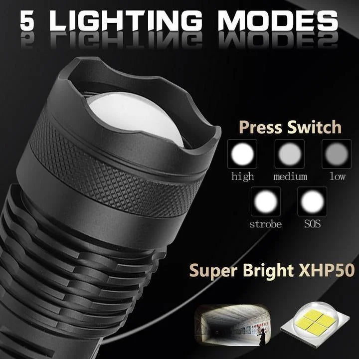 LED Rechargeable Flashlight Zoom Torch Aluminium Body