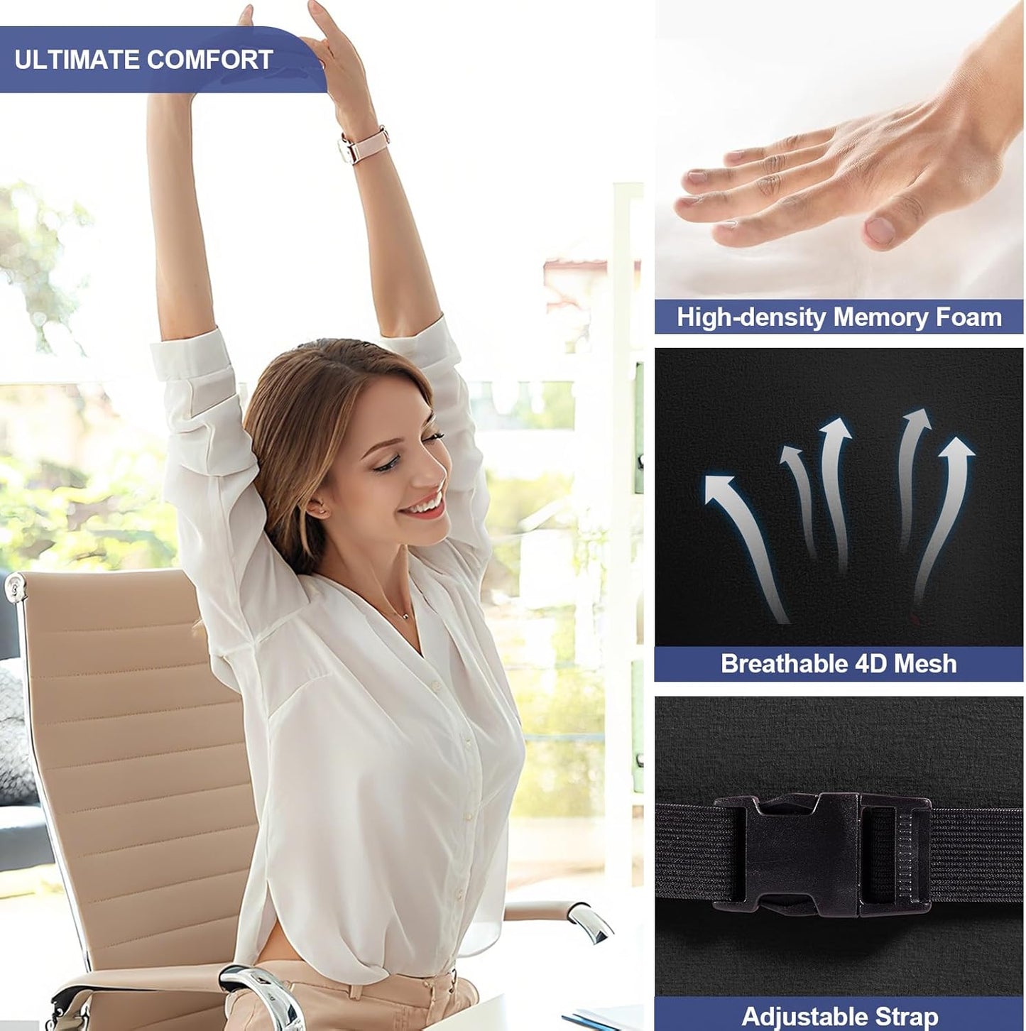 Lumbar Support Pillow Memory Foam Back Cushion