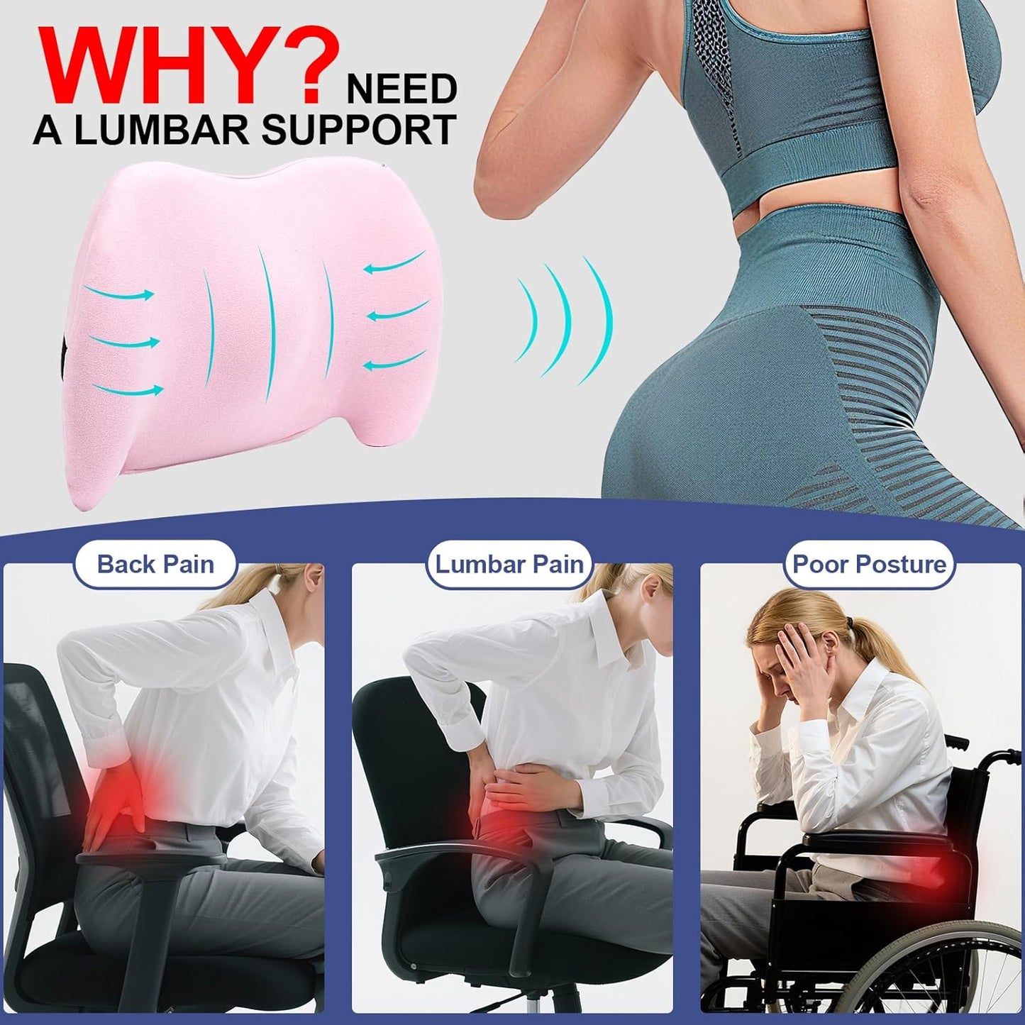 Lumbar Support Pillow Memory Foam Back Cushion
