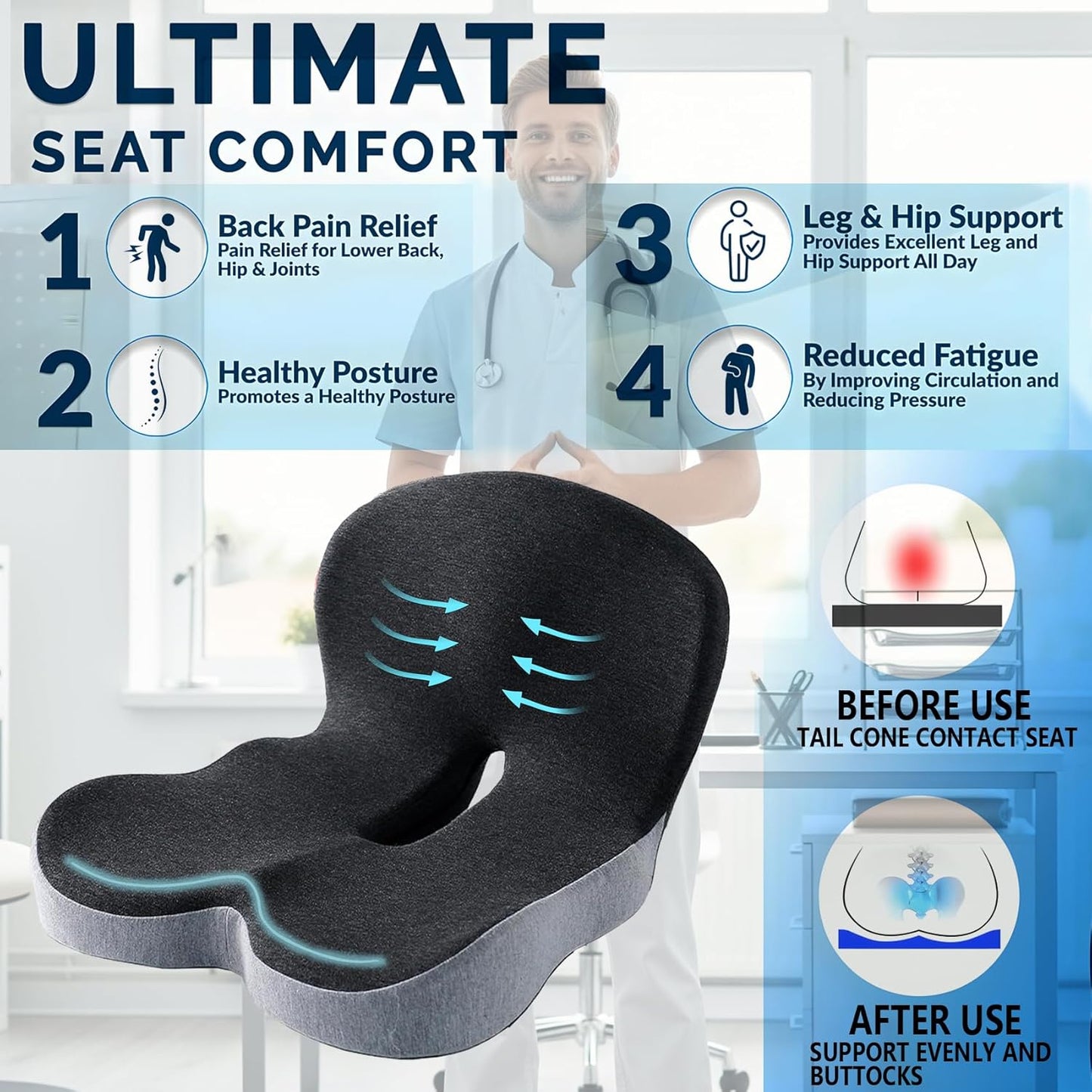 Memory Foam Seat Cushion for Office Chair and Home Chair