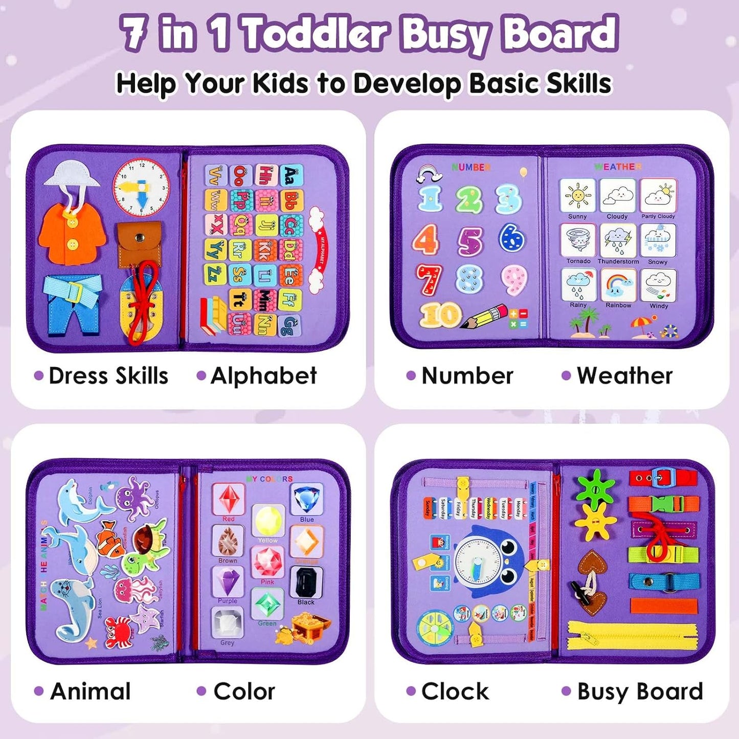 Montessori Toddler Activity Board Sensory Book 2-4 Years