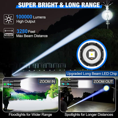 LED Torch 100000 Lumens Waterproof Flashlight