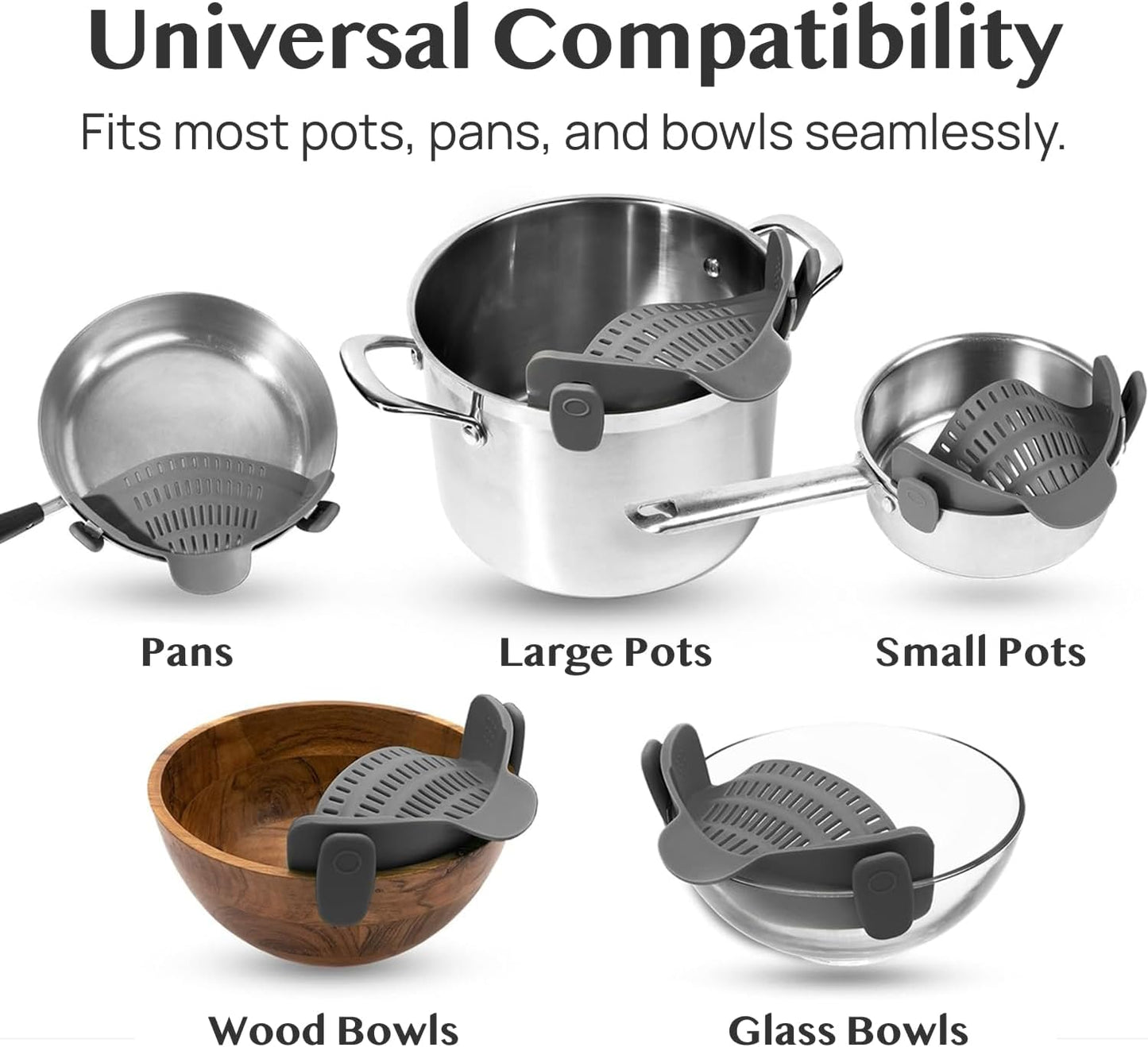 Silicone Clip-On Pasta Strainer Colander for Pots Pans