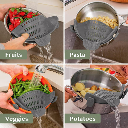 Silicone Clip-On Pasta Strainer Colander for Pots Pans