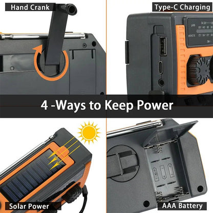 Solar Hand Crank Emergency Radio Flashlight USB Charger