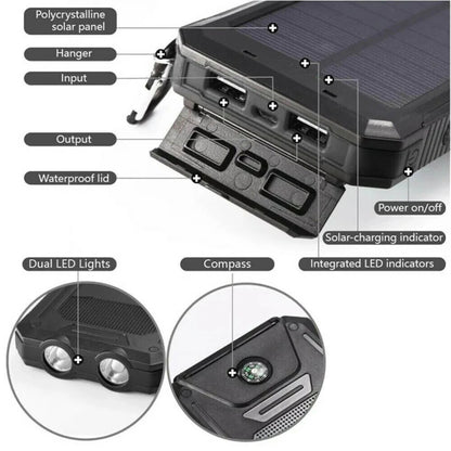 Solar Power Bank Charger Portable Battery Pack Waterproof