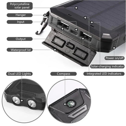 Solar Power Bank Charger Waterproof Torch Light