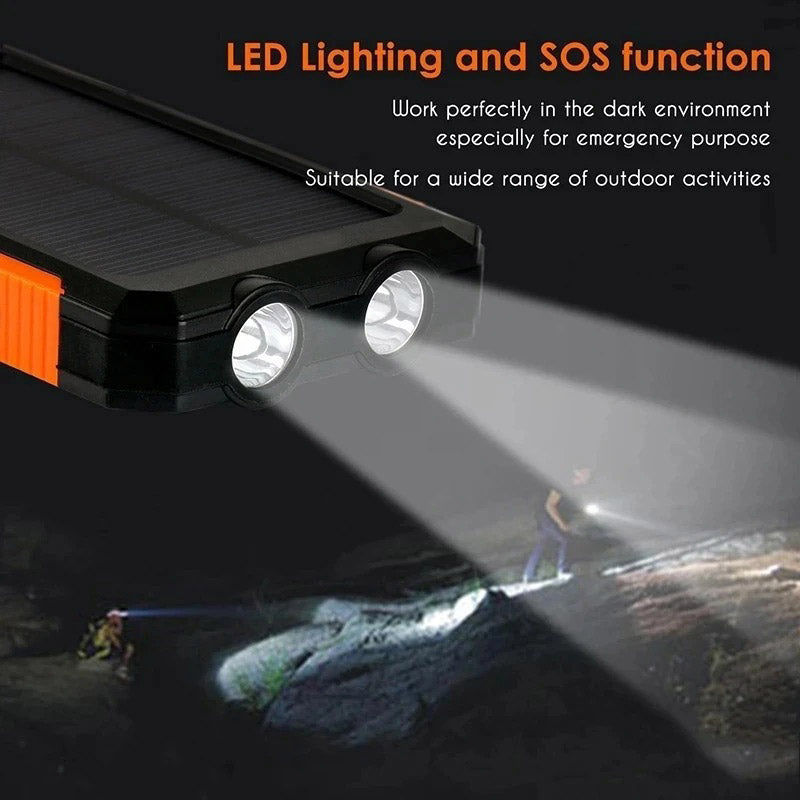 Solar Power Bank Charger Waterproof Torch Light