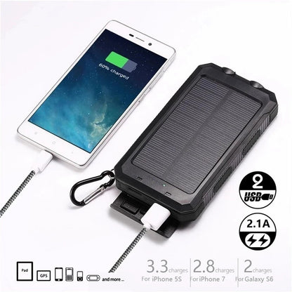 Solar Power Bank Charger Waterproof Torch Light