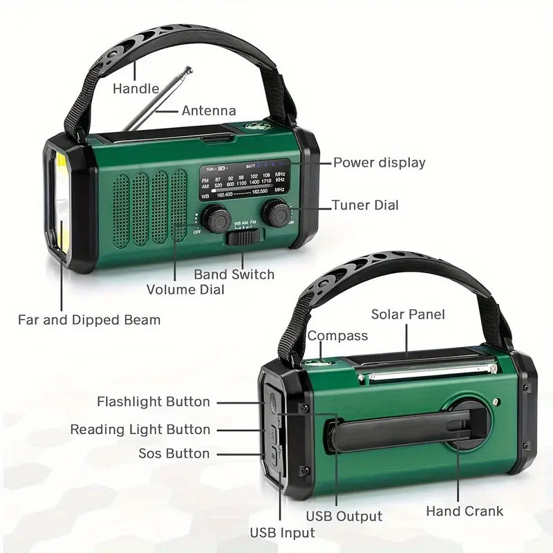 Solar Emergency Radio Flashlight Portable Battery Backup