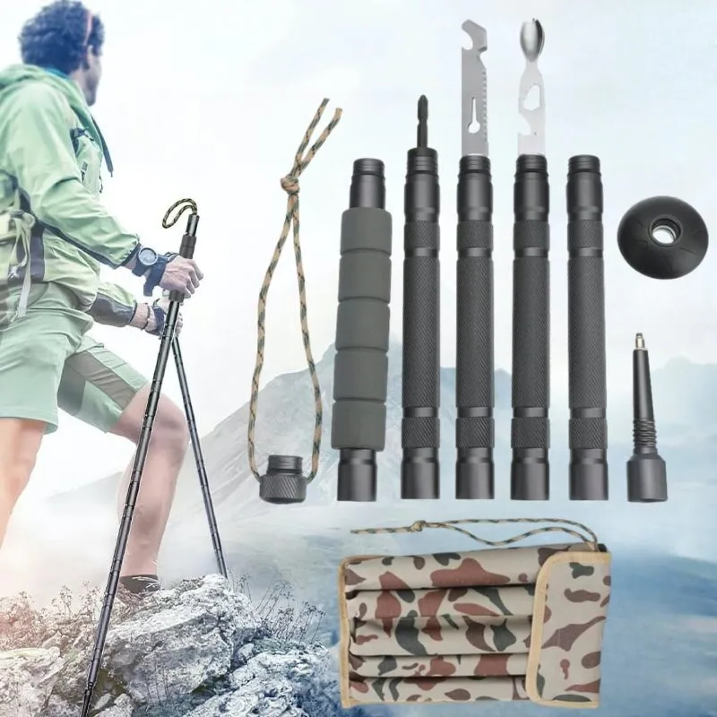 Hiking Walking Stick Survival Pole Adjustable Trekking Staff