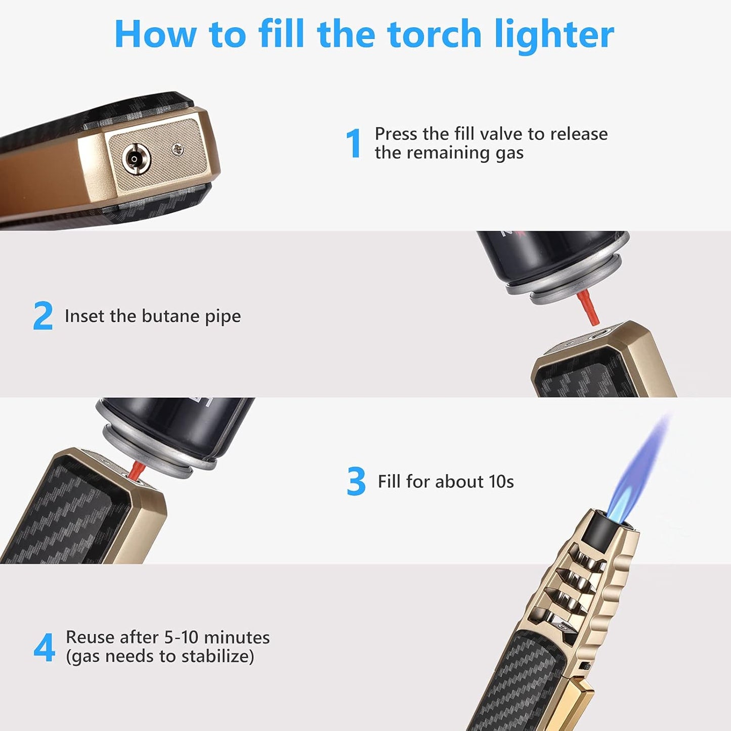 Butane Torch Lighter Windproof Flame Igniter Portable