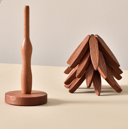 Circular Wood Coasters Set Table Accessories