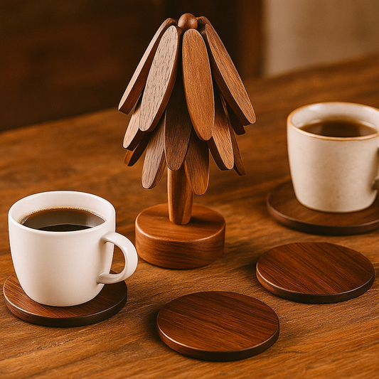 Circular Wood Coasters Set Table Accessories